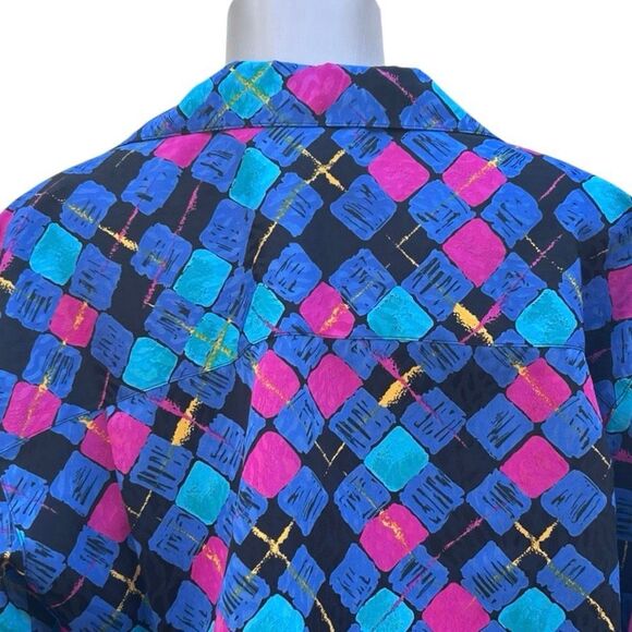 Vintage 80s Ancora Button-up Blouse Women's XL Multicolor Geometric Abstract - Picture 10 of 15
